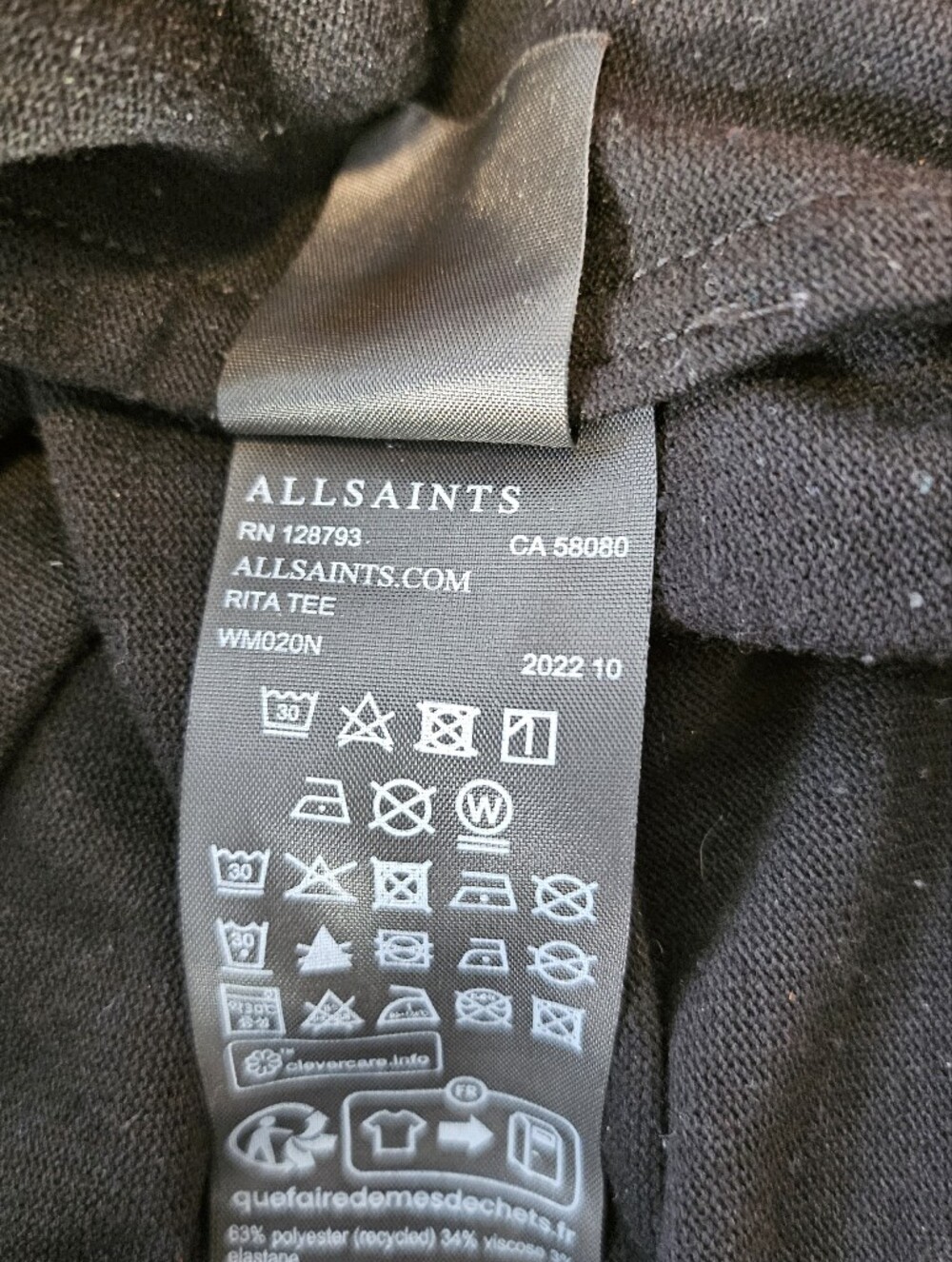 AllSaints Black Rita Tee Long Sleeve Crew Neck Top Size S - Picture 6 of 7